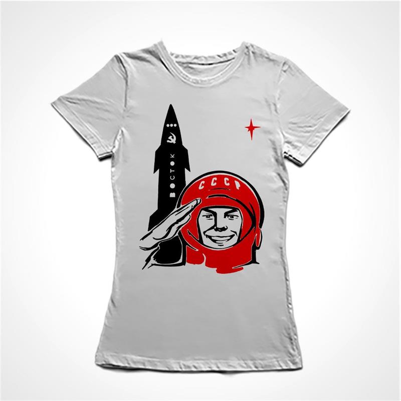 Camiseta Baby Look Cosmonauta Soviético G; Branco
