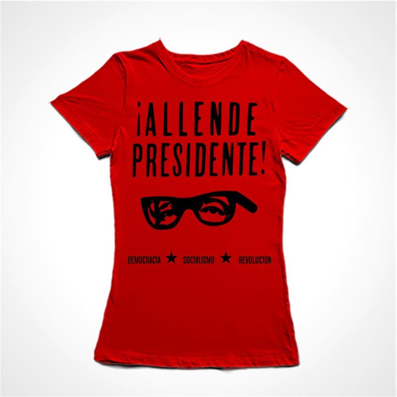 Camiseta Baby Look Allende Presidente! Tamanho: M; Cor: Vermelho